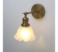 Phansthy Industrial Wall Sconces Light with 6.49” Glass White Lampshade for Bedroom Living Room Hall Stairway (Antique Brass)