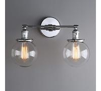 Phansthy Modern Wall Light Fixtures with Globe Glass Shade 2 Lights Wall Sconces Lighting Switched Indoor Retro Rustic Wall Lamps for Living Room Dining Room Bedroom Vanity Mirror (Chrome)