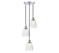 Phansthy Retro Industrial Pendant Lights with Clear Glass Shade, E27 Edison Kitchen Light Fixture 3 Chandelier Flush Mount Ceiling Hanging Lamps for Living Room Dining Room (Chrome)