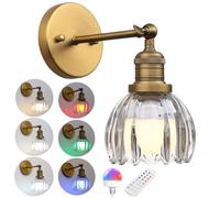Phansthy Vintage Battery Operated Wall Sconce with Transparent Tulip Glass Lampshade, USB Rechargeable Battery Powered Wall Light with 12 RGB Remote Control for Bedside Bedroom Doorway (Antique)