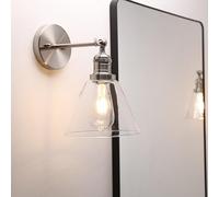 Phansthy Vintage Wall Light 7.1" Diameter Industrial Funnel Shaped Glass Wall Sconce Suitable for Kitchen Living Room Hallway Bedroom Vanity Mirror Decorative Light E27 Copper Base (Brushed)