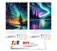 PHANTASYART 2 Pack Paint by Numbers for Adults-Aurora Adult Paint by Numbers,Starry Night Number Painting Adults,DIY Color Oil Painting Kits in Gift Box,Home Wall Decor 16x20in