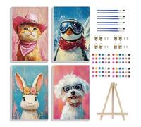 PHANTASYART 4 Pack Paint by Numbers for Adults with Frame-Painting by Numbers for Adults with Wooden Easel,Cat Dog Rabbit Penguin Adult Paint by Numbers for Gifts and Home Wall Decor 8x12in