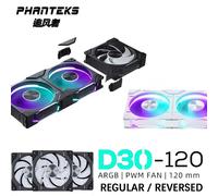 Phanteks D30-120 case 120mm Fan Regula/ Reverse Airflow 4pin PWM, 30mm Thick/ four-sided Magic Color Wireless Stitching REGULAR Black 1PCS