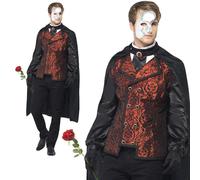 Smiffys Dark Opera Masquerade Costume, Black with Cape, Mock Shirt, Mask, Gloves & Faux Rose, Halloween Carnival of The Damn Fancy Dress, Vampire Dress Up Costumes