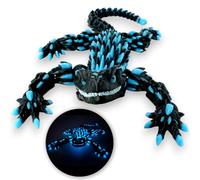 PhantomBlitz Black & Blue Glow Articulated ArmadilloLizard - 3D Printed Reptile Figurine with Moving Joints, 3D Lizard for Mythical Lore or Fantasy Shelf Decor
