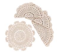 Phantomon 10 Inch Handmade Crochet Round Cotton Lace Table Placemats Doilies Pack of 4, Beige
