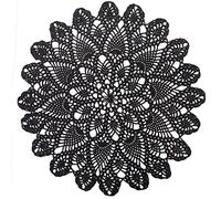 Phantomon 20 Inch Lace Doilies Table Placemats Handmade Crochet Cloth Round Coasters Knitted Doilies for Tables Sofa Cover, 100% Cotton (Black)