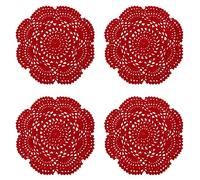 Phantomon 8 Inch Doilies Crochet Round Lace Doily Handmade Placemats 100% Cotton Crocheted Coasters, Pack of 4 (Red)