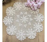 Phantomon Handmade Crochet Table Placemats Round Knitted Table Cloth Doilies Sunflower Patter, 100% Cotton (Beige, 24 Inch)