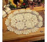 Phantomon Lace Doilies Handmade Crochet Placemats Cotton Doilies Cloth Lace, Pack of 4, Oval Shape, 12 x 17 inch (Beige)