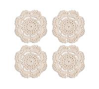 Phantomon Lace Round Crochet Doilies Handmade Coasters, 4-Inch, Pack of 4 (Beige)