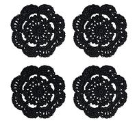 Phantomon Lace Round Crochet Doilies Handmade Coasters, 4-Inch, Pack of 4 (Black)