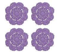 Phantomon Lace Round Crochet Doilies Handmade Coasters, 4-Inch, Pack of 4 (Purple)