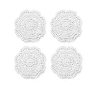 Phantomon Lace Round Crochet Doilies Handmade Coasters, 4-Inch, Pack of 4 (White)