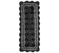 Phantomon Lace Table Runner Rectangular Floral Table Cover Cloth Handmade Crochet Floral Placemats 100% Cotton (Floral Black, 15x39Inch)