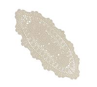 Phantomon Oval Lace Table Runner Doilies Floral Table Scarf Furniture Cloth Cover Handmade Crochet Placemats, 100% Cotton (12x24 Inch, Beige)