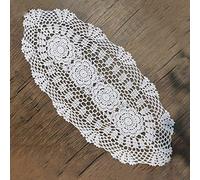 Phantomon Oval Lace Table Runner Doilies Floral Table Scarf Furniture Cloth Cover Handmade Crochet Placemats, 100% Cotton (12x24 Inch, White)