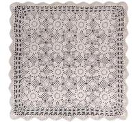 Phantomon Square Crochet Tablecloth 100% Cotton Handmade Lace Table Dresser Table Placemats Crocheted Doilies, 27 Inch, Beige