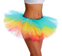 Phantomon Tutu Skirt Women's Teens Classic Elastic 5 Layered Tulle Ballet Skirt, 1950s Vintage Style Short Skirt, Adult Size, Rainbow, One Size