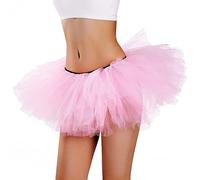 Phantomon Tutu Skirt Women's Teens Classic Elastic 5 Layered Tulle Ballet Skirt, 1950s Vintage Style Short Skirt, Adult Size, Pink, One Size