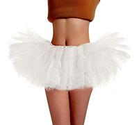 Phantomon Tutu Skirt Women's Teens Classic Elastic 5 Layered Tulle Ballet Skirt, 1950s Vintage Style Short Skirt, Adult Size, White, One Size