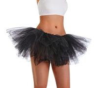 Phantomon Tutu Skirt Women's Teens Classic Elastic 5 Layered Tulle Ballet Skirt, 1950s Vintage Style Short Skirt, Adult Size, Black, One Size