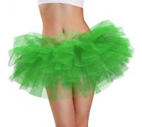 Phantomon Tutu Skirt Women's Teens Classic Elastic 5 Layered Tulle Ballet Skirt, 1950s Vintage Style Short Skirt, Adult Size, Green, One Size