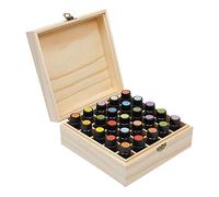 PhantomSky Wooden Essential Oil Storage Box Case, Portable Organizer Holds 25 Bottles 5ml, 10ml, 15ml, 20ml Sizes - Wood Holder Safe For Carrying and Home Display