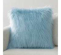 Phantoscope Faux Fur Solid Decorative Pillow Cover Fluffy Throw Pillow Mongolian Luxury Fuzzy Pillow Case Cushion Cover for Bedroom and Couch,Light Blue 18 x 18 Inches