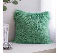 Phantoscope Faux Fur Solid Decorative Pillow Cover Fluffy Throw Pillow Mongolian Luxury Fuzzy Pillow Case Cushion Cover for Bedroom and Couch,Green 18 x 18 Inches