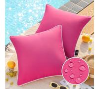 Phantoscope Pack of 2 Outdoor Waterproof Throw Pillow Covers Decorative Square Outdoor Pillows Cushion Case Patio Pillows for Couch Tent Sunbrella, Hot Pink 18x18 inches 45x45 cm