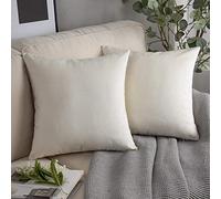 Phantoscope Pack of 2 Velvet Decorative Throw Decorative Pillow Cover Soft Solid Square Cushion Case for Couch Off White 24 x 24 inches 60 x 60 cm