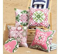 Phantoscope Set of 4 Outdoor Waterproof Throw Pillow Covers, Geometric, Decorative Boho Farmhouse Outdoor Pillows Cushion Case for Home Patio Furniture Tent Sunbrella, Pink/Green Fig 18x18 Inches