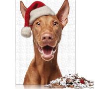 Pharaoh Hound Dog with Santa Hat Portrait Puzzle Decompression Toys 100 Percent Recycled Cardboard Jigsaw Puzzle for Adults Teen Gifts 1000pcs (75x50cm)