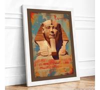Pharaoh's Golden Mask Vintage Framed Wall Art Print A1 (84.1×59.4cm) White, Wall Decor for Living Room, Bedroom, Office & Home, Ready to Hang, Art Gift