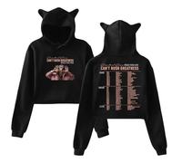 PHARCOYOU Central Cee Can't Rush Greatness World Tour Hoodie Women Cat Ears Hooded Sweatshirts Long Sleeve Crop Top (Black,S)
