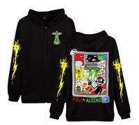 PHARCOYOU Lil Darkie First Contact Zip-Up Hoodie Europe Tour 2024 Long Sleeve Streetwear Women Men Zipper Sweatshirts (XL,Black)