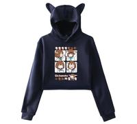 PHARCOYOU My Deer Friend Nokotan Noko Shikanoko Hoodie Cat Ears Hooded Sweatshirt Long Sleeve Crop Top Women's Clothes (Navy,XXS)