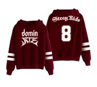 PHARCOYOU Stray Kids Dominate World Tour SKZ 8 Hoodie Pocketless Parallel Bars Sleeve Streetwear Women Men Sweatshirts (Red,L)