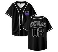 PHARCOYOU Sturniolo Triplets Let's Trip Baseball Jersey Nick 02 Short Sleeve Button-up Shirts Men Women Streetwear Tops (Black,L)