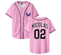 PHARCOYOU Sturniolo Triplets Let's Trip Baseball Jersey Nick 02 Short Sleeve Button-up Shirts Men Women Streetwear Tops (Pink,XS)