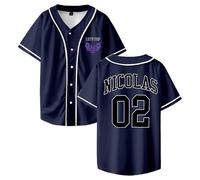 PHARCOYOU Sturniolo Triplets Let's Trip Baseball Jersey Nick 02 Short Sleeve Button-up Shirts Men Women Streetwear Tops (Navy,L)