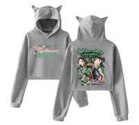 PHARCOYOU The Apothecary Diaries Maomao Anime Hoodie Cat Ears Hooded Sweatshirt Long Sleeve Crop Top Women's Clothes (Gray,L)