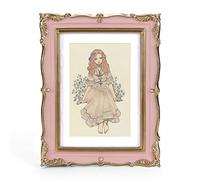 PHAREGE Pink Gold Vintage Frame for 5x7 inch Picture, Ornate Antique Frame with Mat for 4x6 inch Photo, Horizontal or Vertical, Tabletop or Wall