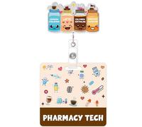 Pharmacy Badge Reel and Buddy, Cute Pharmacy Tech Med Bottles Retractable ID Holder and Badge Buddy, Work Accessories Gifts for Pharmacists Technicians