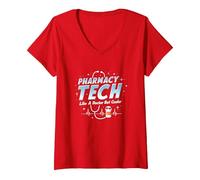 Pharmacy Technicians: Like A Doctor But Cooler V-Neck T-Shirt, Women, Red, M