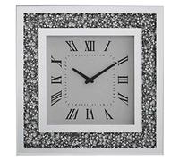 Pharmore Mirror Clock Modern Elegant Square Silve Diamond Crystal Wall Clock 50cm