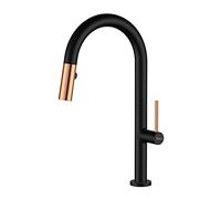 PHASAT Black Kitchen Sink Tap with Pull Out Spray 360 Degree Rotation Kitchen Spray Tap Single Lever Single Hole Hot and Cold Sink Mixer Faucet KB01E