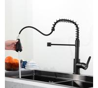 PHASAT Kitchen Sink Taps with Pull Down Sprayer, Spring 360° Swivel High Arc Single Handle Lever Kitchen Tap, Black PTKB09E